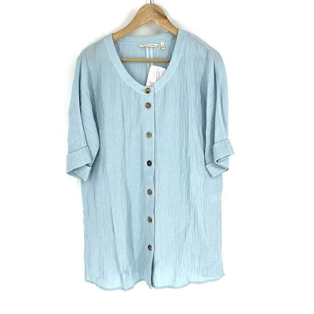 Soft Surroundings Tunic Top Size Small Womens Blue Talia Button Up Blouse Gauze